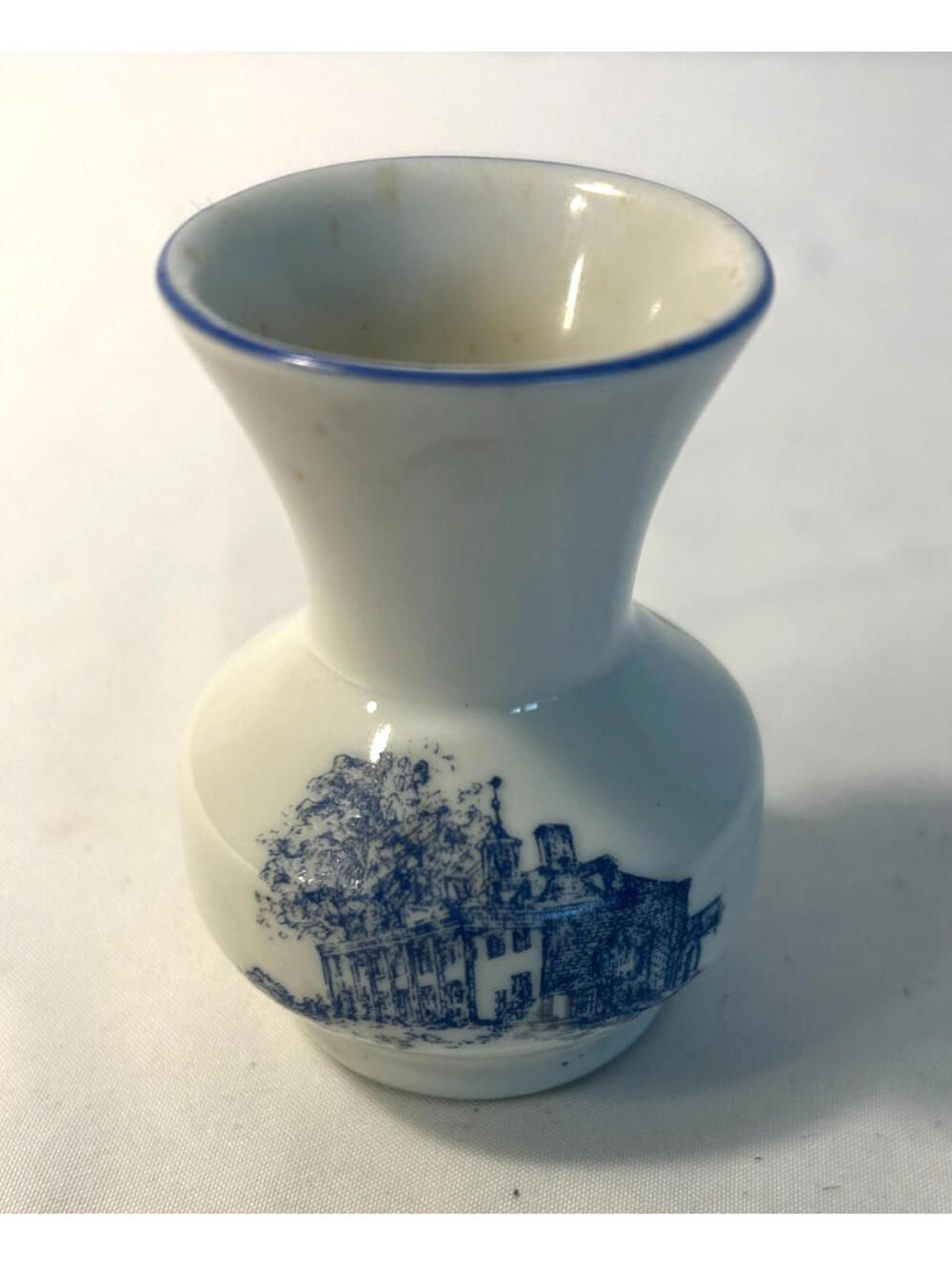 Leart Ceramic Mini Bud Vase Blue Scenery Motif Made in Brazil 2 3/4" Tall